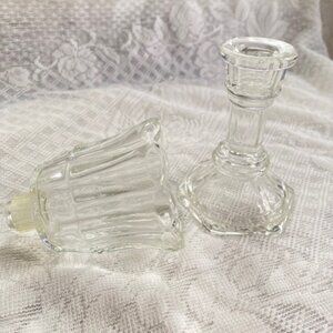 Heavy clear glass candleholder for votive or taper candles